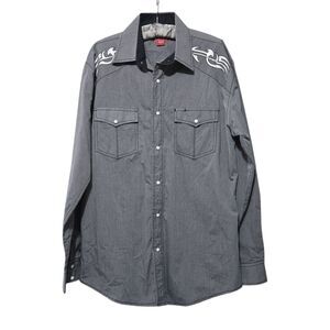 RED RANCH Western Long Sleeve Shirt Pearl Snap Pinstripe Embroidered Men's Large